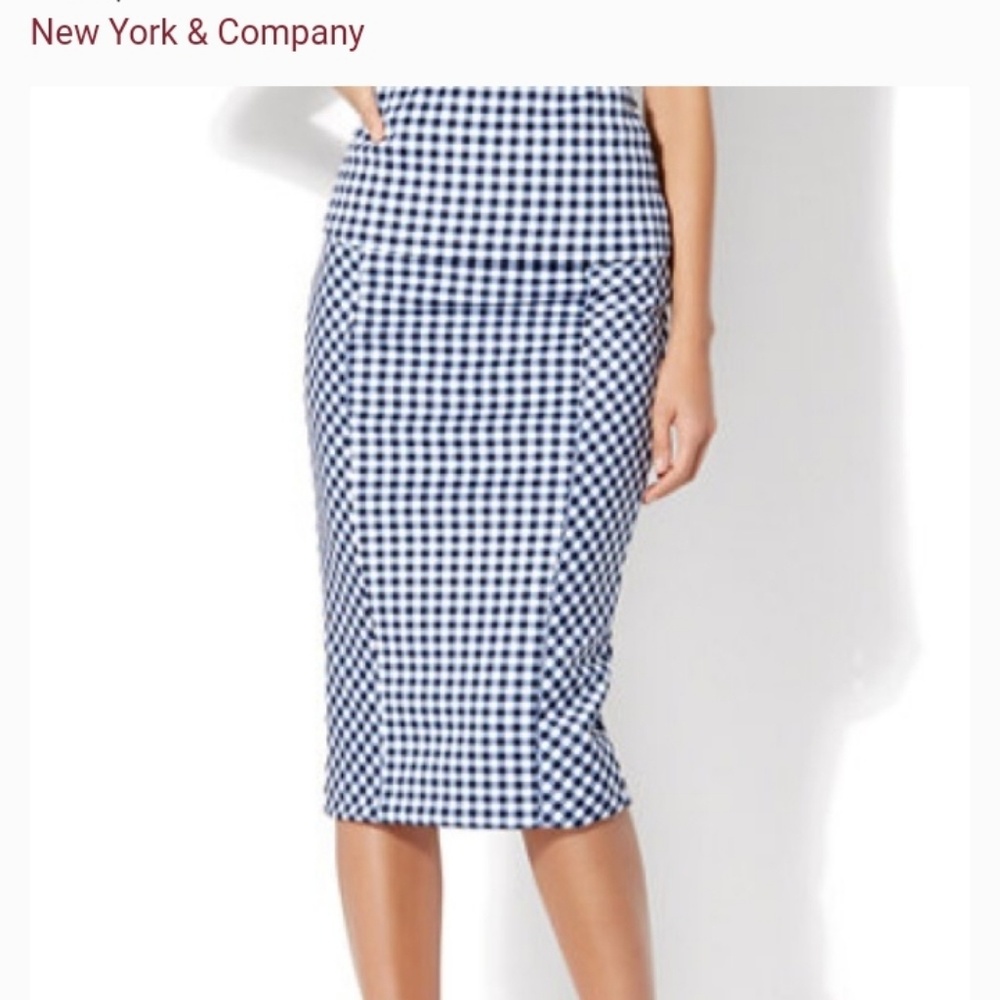 New York and Company Blue Gingham Pencil Skirt